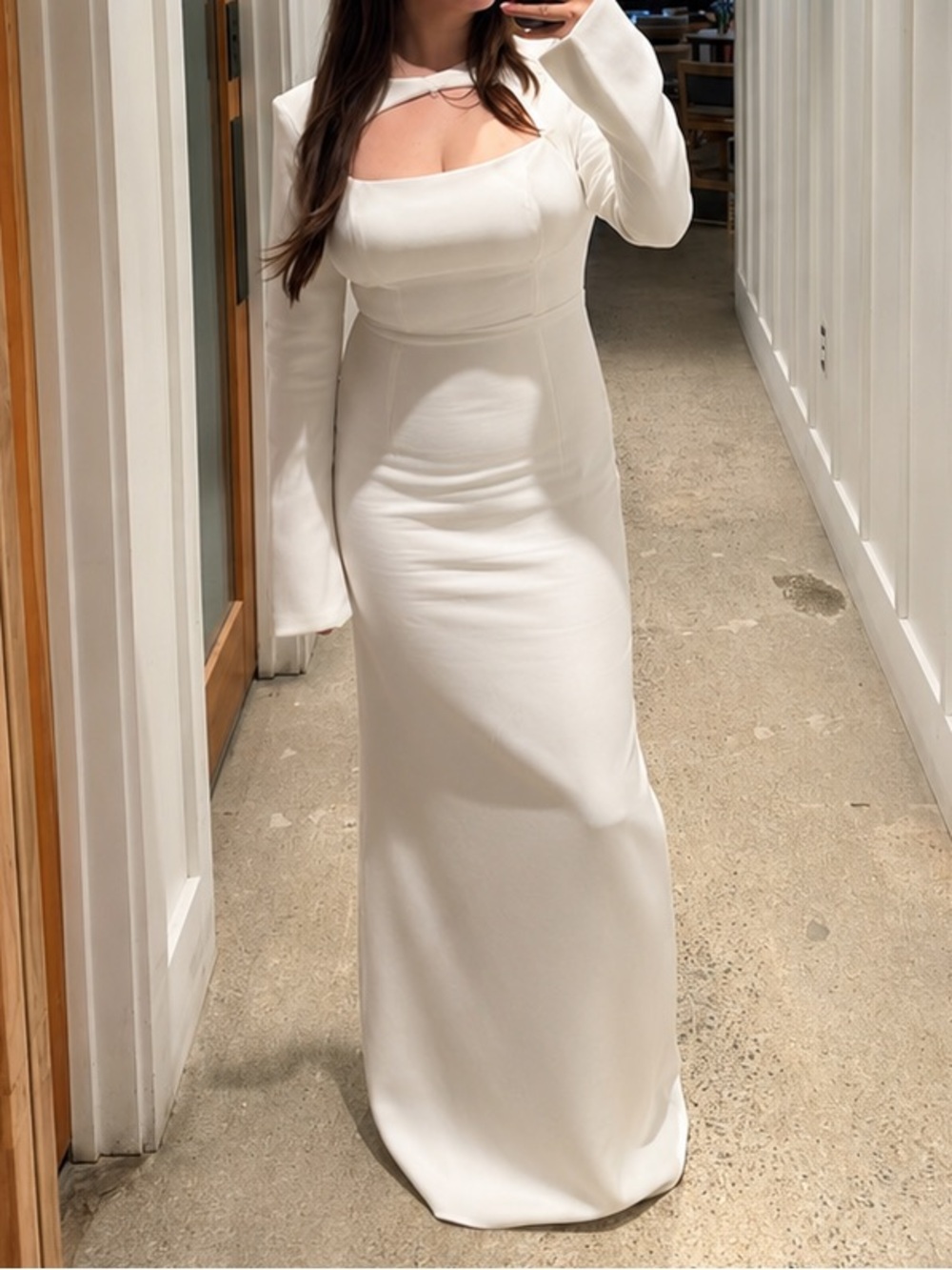 Bridal,engagement Elegant White Long-Sleeve Square Neck Evening Dress